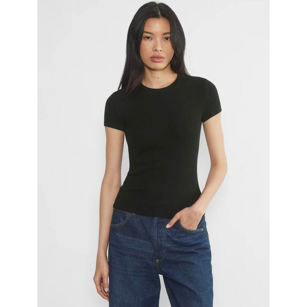 EUC Babaton by Aritzia Black Crewneck Fitted Stretch Tee Shirt Size Small